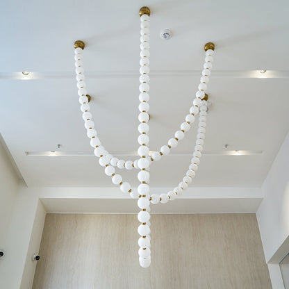 Elegant Pearl Glass Chandelier with Adjustable Height & Soft Lighting