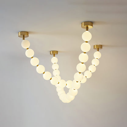 Elegant Pearl Glass Chandelier with Adjustable Height & Soft Lighting