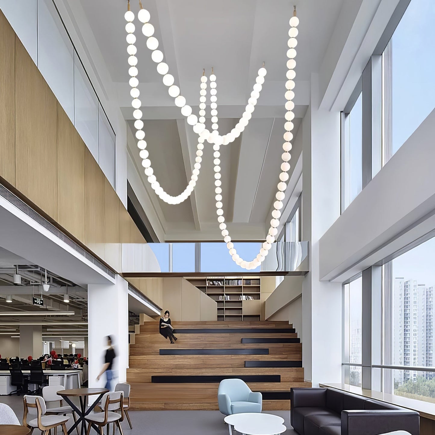 Elegant Pearl Glass Chandelier with Adjustable Height & Soft Lighting