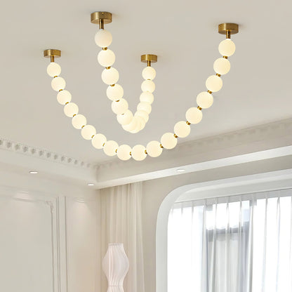 Elegant Pearl Glass Chandelier with Adjustable Height & Soft Lighting