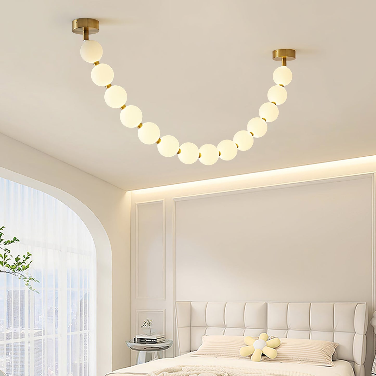 Elegant Pearl Glass Chandelier with Adjustable Height & Soft Lighting