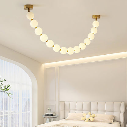 Elegant Pearl Glass Chandelier with Adjustable Height & Soft Lighting