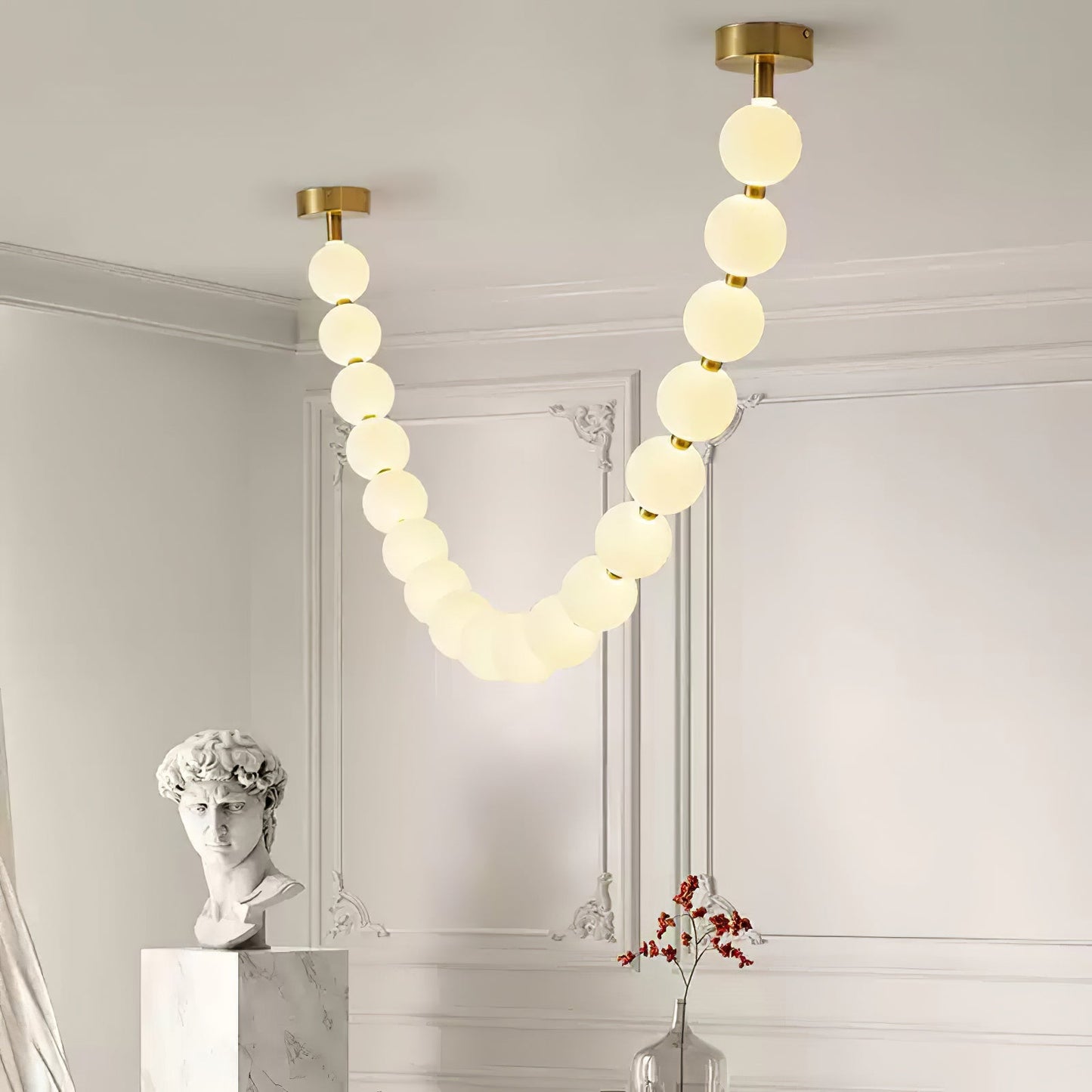 Elegant Pearl Glass Chandelier with Adjustable Height & Soft Lighting