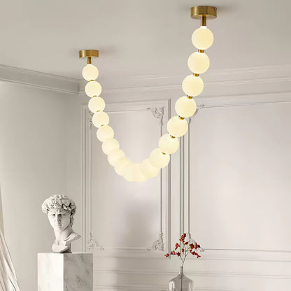 Elegant Pearl Glass Chandelier with Adjustable Height & Soft Lighting