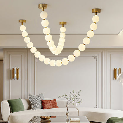 Elegant Pearl Glass Chandelier with Adjustable Height & Soft Lighting