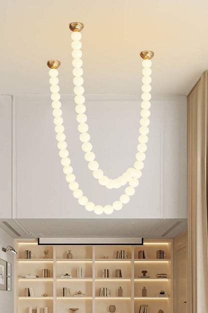 Elegant Pearl Glass Chandelier with Adjustable Height & Soft Lighting