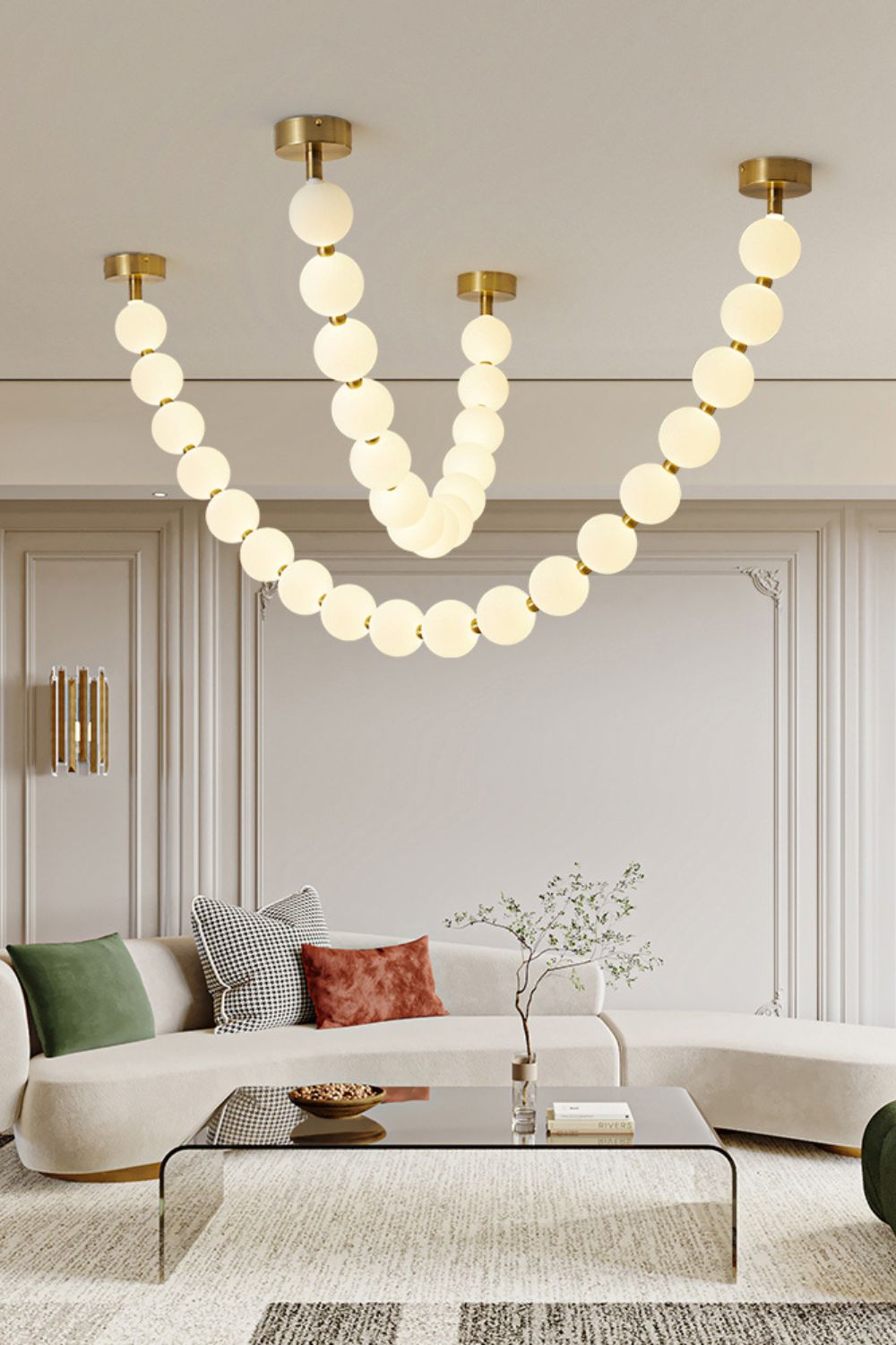 Elegant Pearl Glass Chandelier with Adjustable Height & Soft Lighting