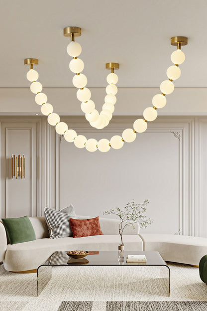 Elegant Pearl Glass Chandelier with Adjustable Height & Soft Lighting