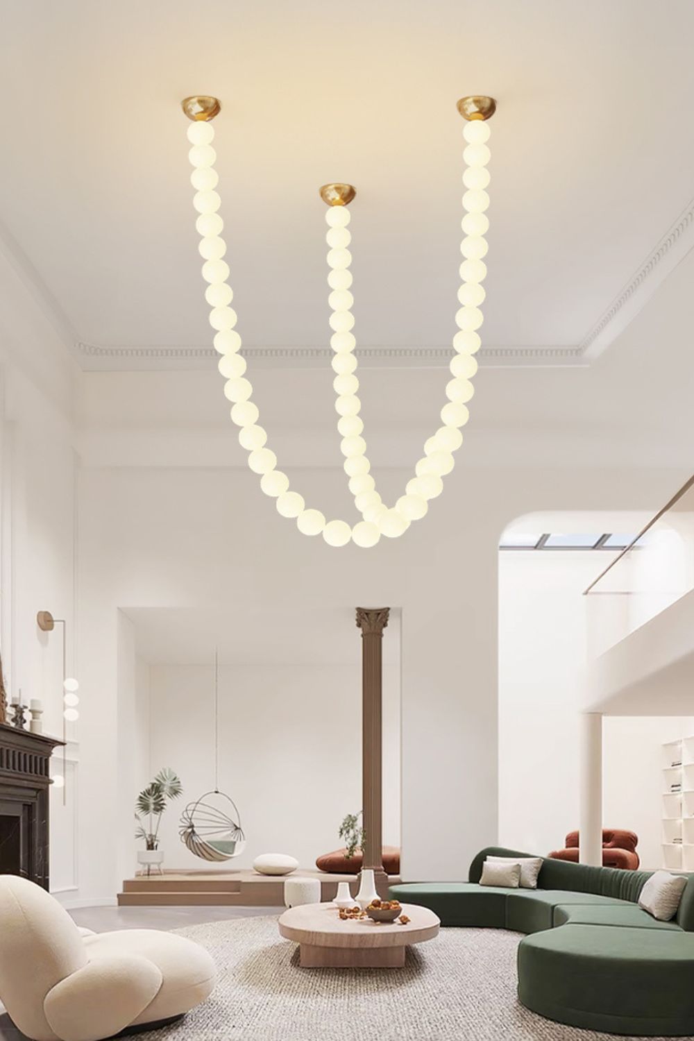 Elegant Pearl Glass Chandelier with Adjustable Height & Soft Lighting