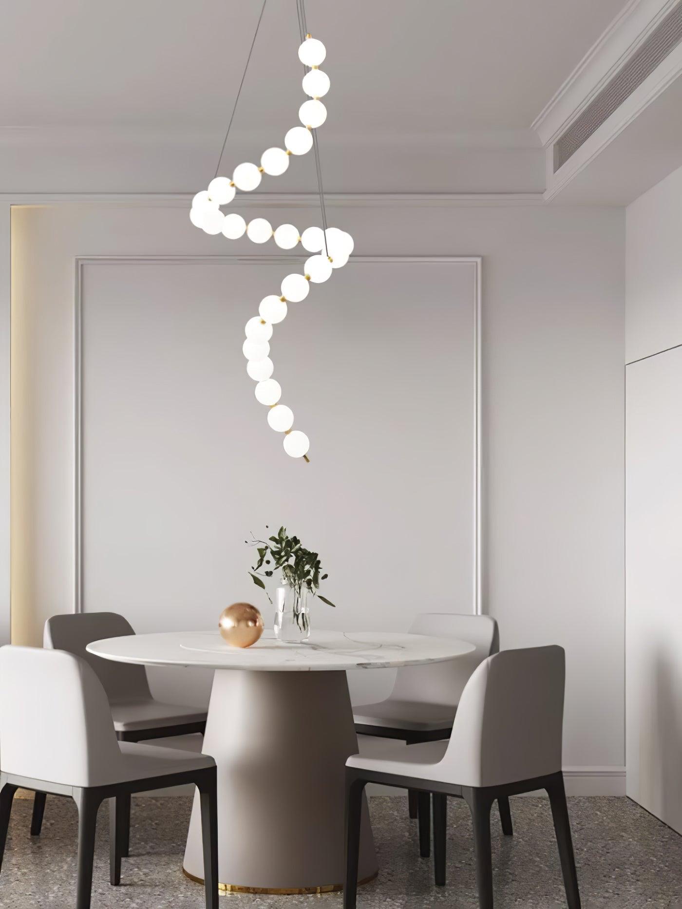 Elegant Glass Pearl Necklace Chandelier with Adjustable Height & Cryst