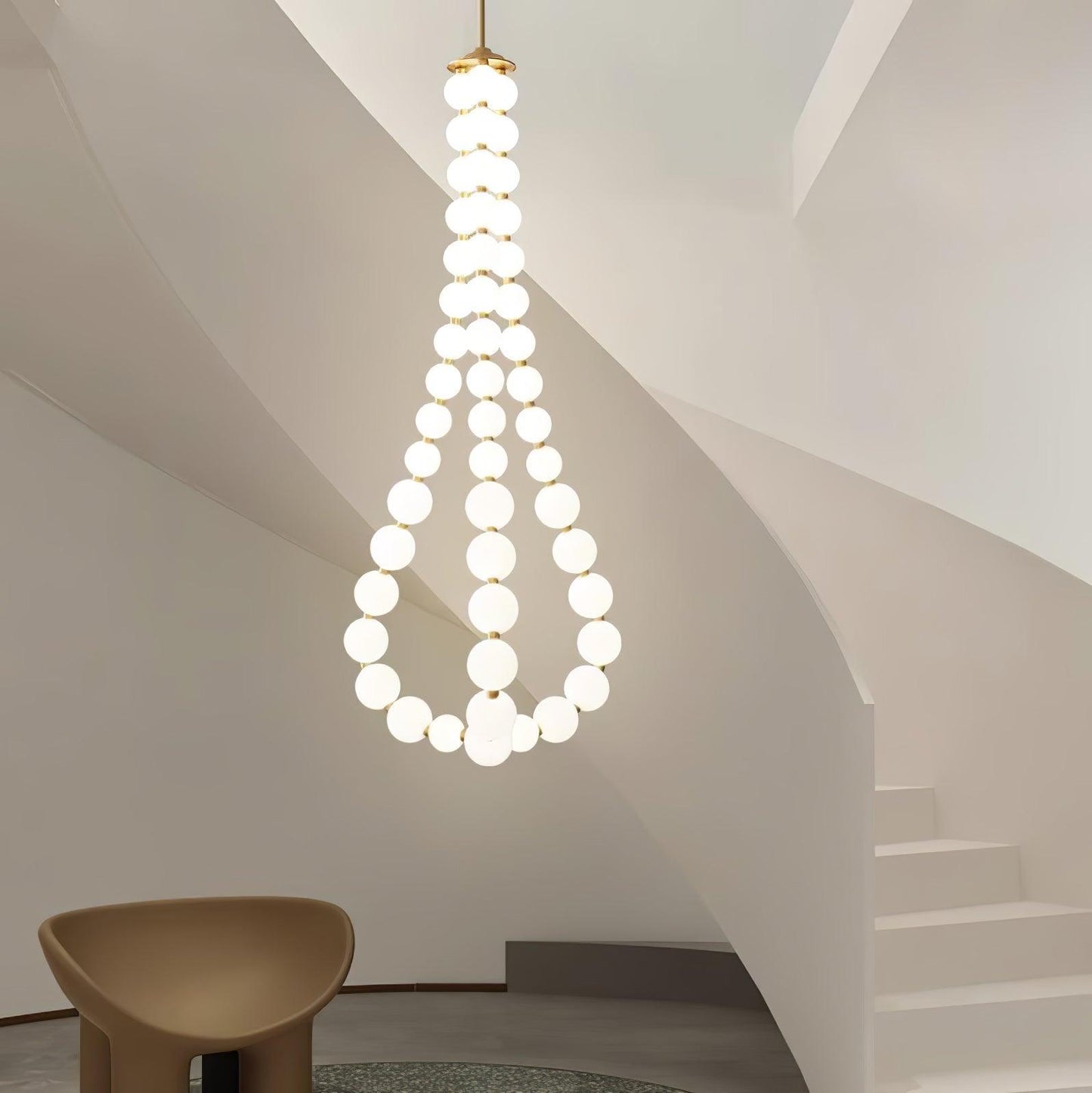 Elegant Glass Pearl Necklace Chandelier with Adjustable Height & Cryst