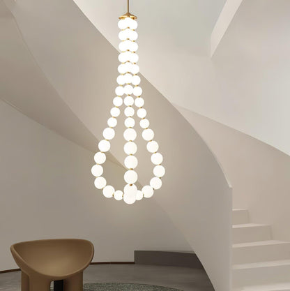 Elegant Glass Pearl Necklace Chandelier with Adjustable Height & Cryst