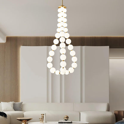 Elegant Glass Pearl Necklace Chandelier with Adjustable Height & Cryst
