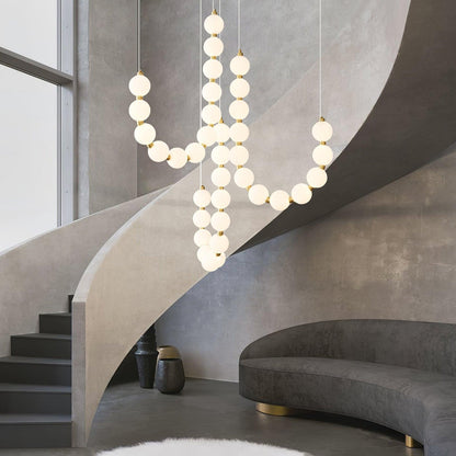 Elegant Glass Pearl Necklace Chandelier with Adjustable Height & Cryst