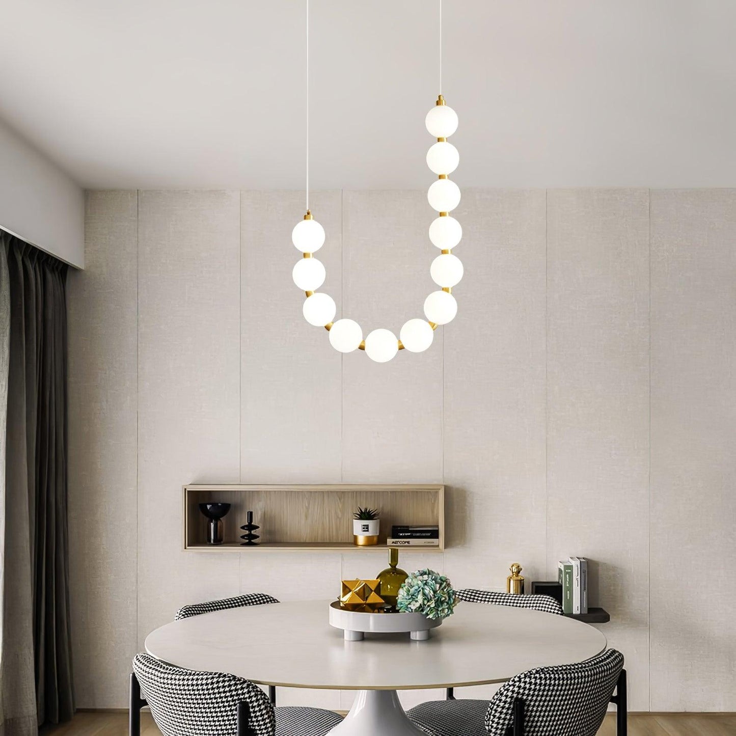 Elegant Glass Pearl Necklace Chandelier with Adjustable Height & Cryst