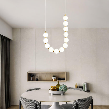 Elegant Glass Pearl Necklace Chandelier with Adjustable Height & Cryst