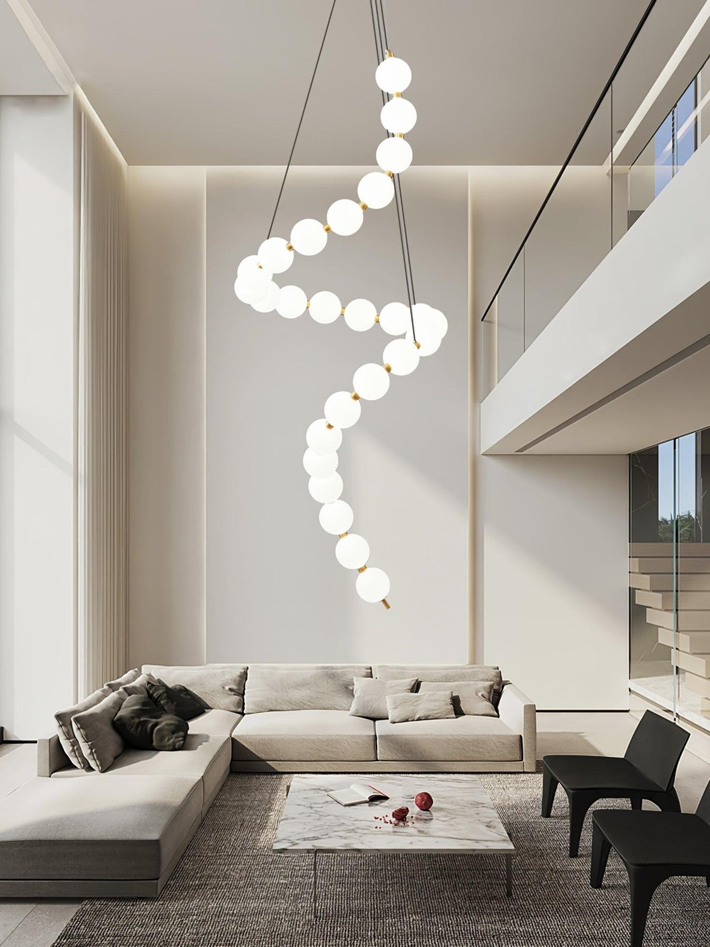 Elegant Glass Pearl Necklace Chandelier with Adjustable Height & Cryst