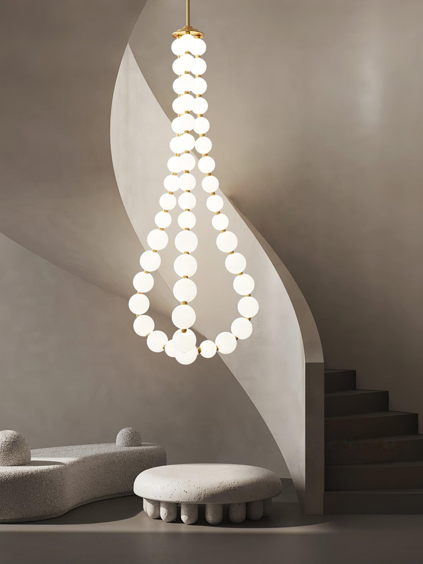 Elegant Glass Pearl Necklace Chandelier with Adjustable Height & Cryst