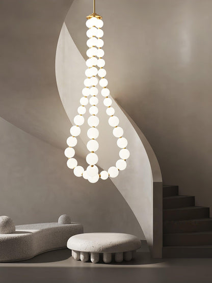 Elegant Glass Pearl Necklace Chandelier with Adjustable Height & Cryst