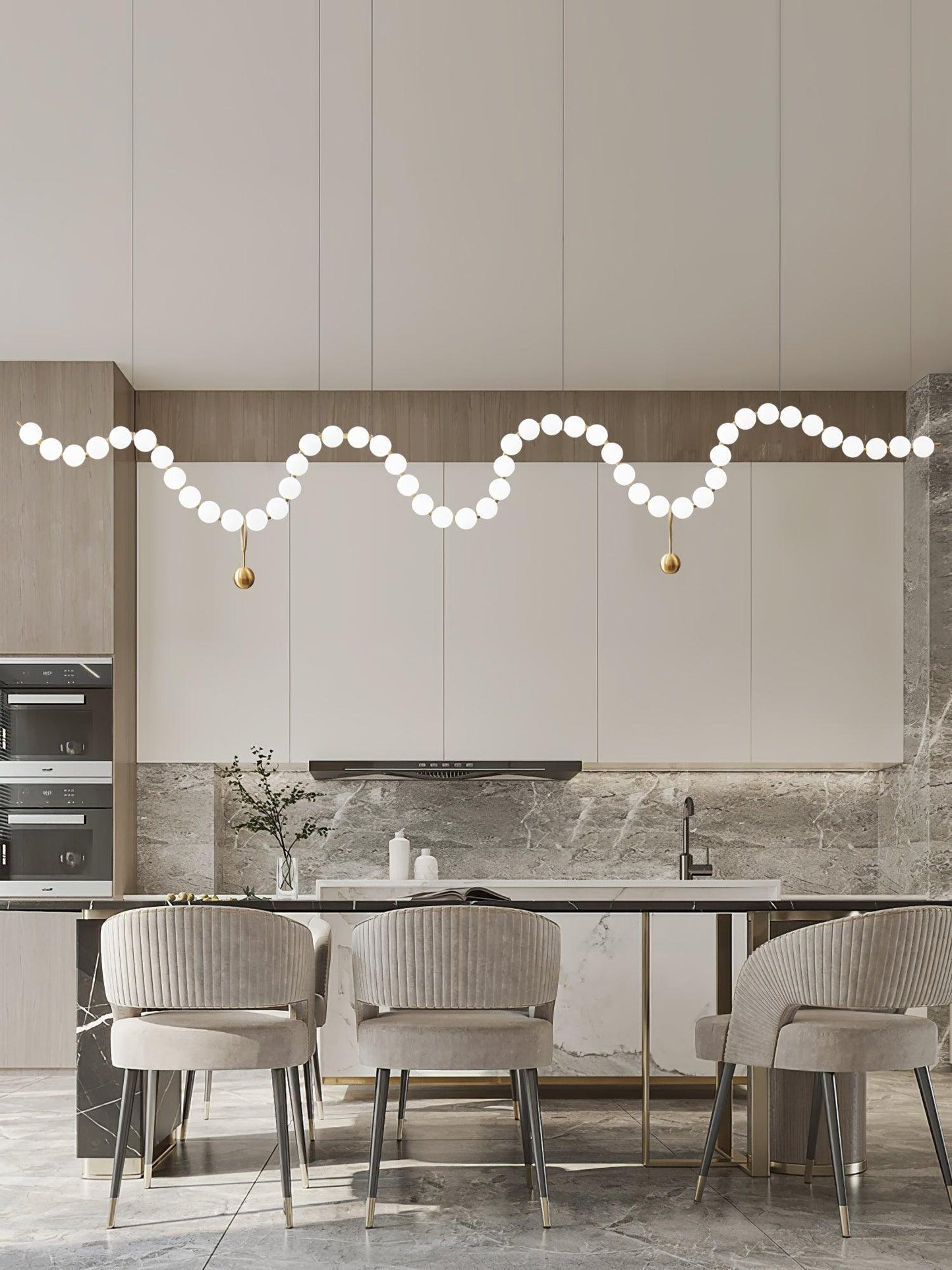 Elegant Glass Pearl Necklace Chandelier with Adjustable Height & Cryst