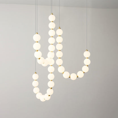 Elegant Glass Pearl Necklace Chandelier with Adjustable Height & Cryst