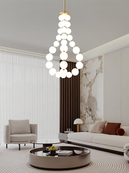 Elegant Glass Pearl Necklace Chandelier with Adjustable Height & Cryst