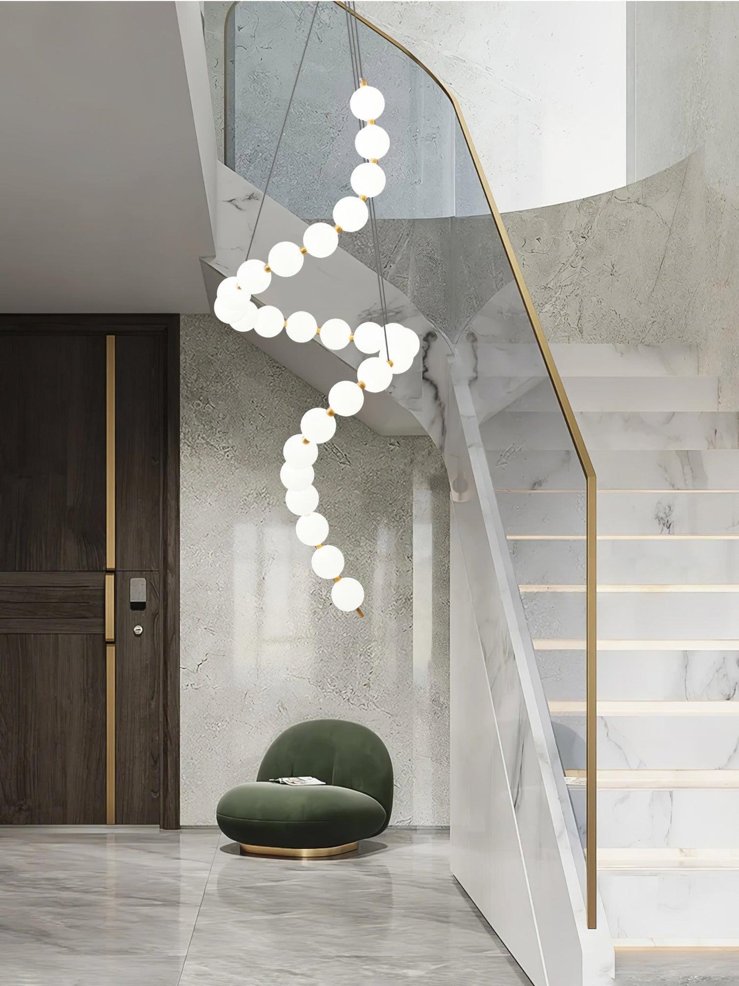 Elegant Glass Pearl Necklace Chandelier with Adjustable Height & Cryst