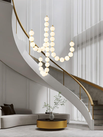 Elegant Glass Pearl Necklace Chandelier with Adjustable Height & Cryst