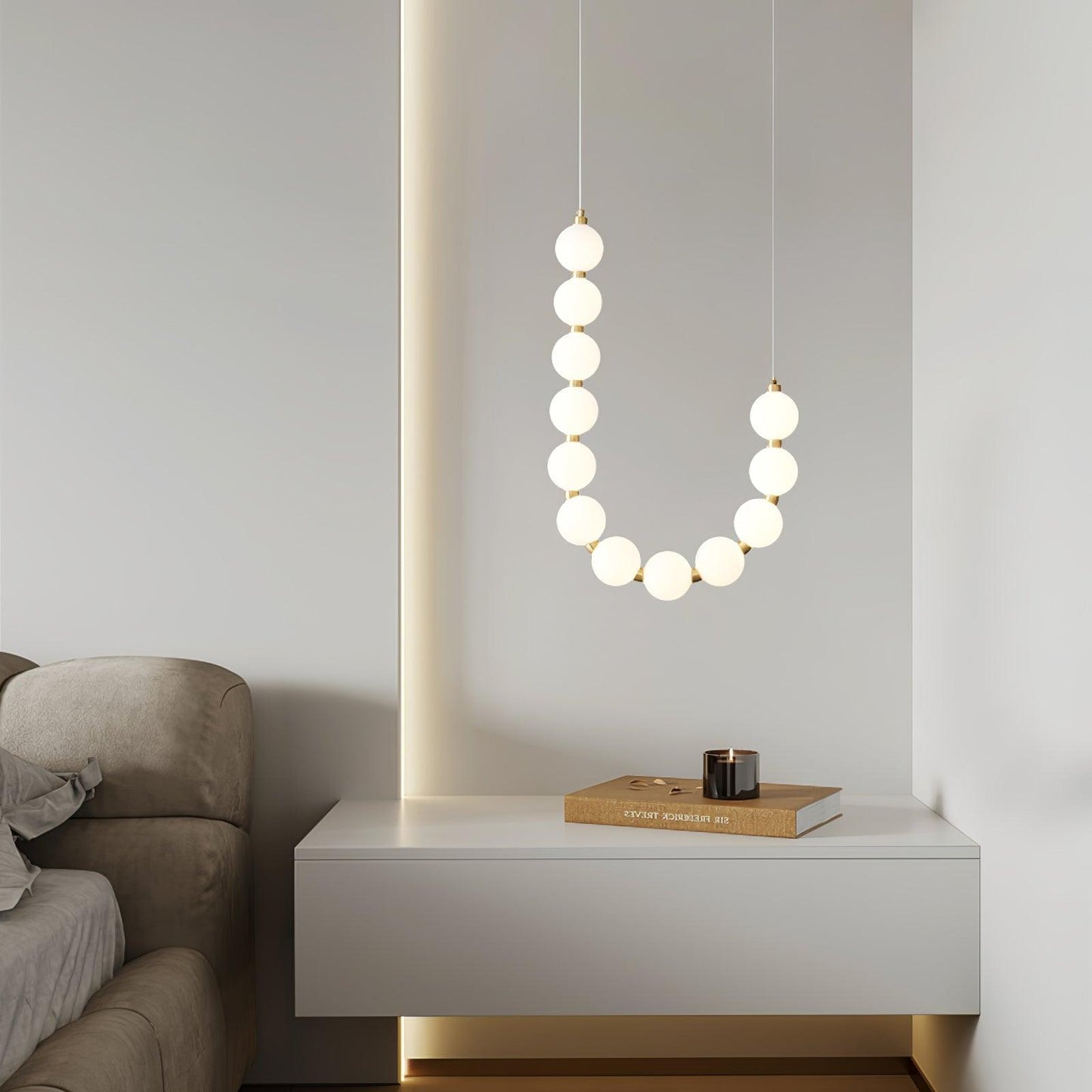 Elegant Glass Pearl Necklace Chandelier with Adjustable Height & Cryst