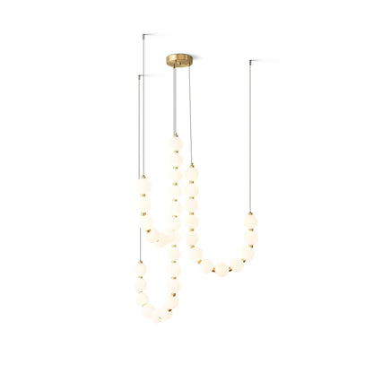 Elegant Glass Pearl Necklace Chandelier with Adjustable Height & Cryst