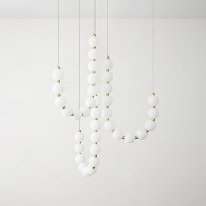 Elegant Glass Pearl Necklace Chandelier with Adjustable Height & Cryst