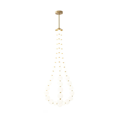 Elegant Glass Pearl Necklace Chandelier with Adjustable Height & Cryst