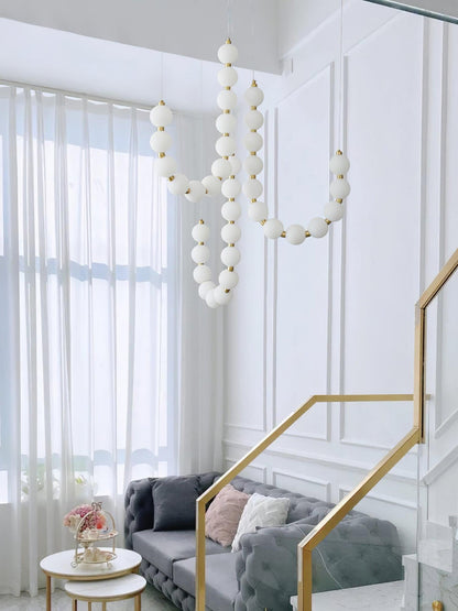 Elegant Glass Pearl Necklace Chandelier with Adjustable Height & Cryst