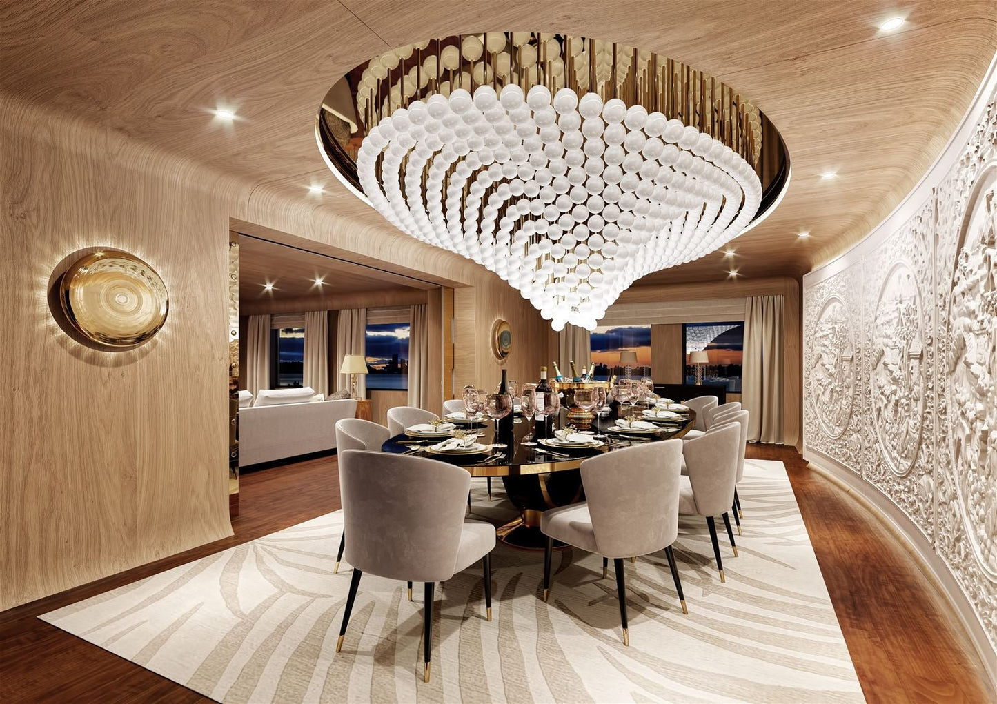 Pearl Wave Chandelier - Elegant Design with Adjustable Brightness