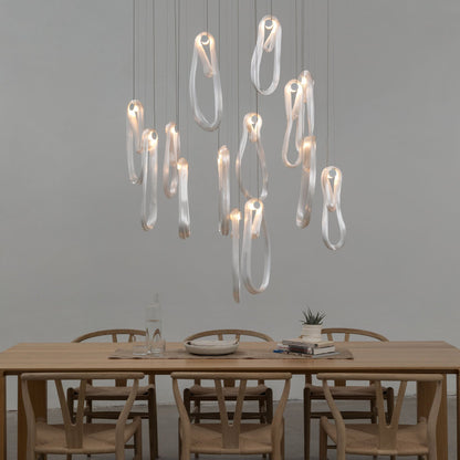 Elegant Pearlescent Filament Chandelier with Adjustable Brightness & E