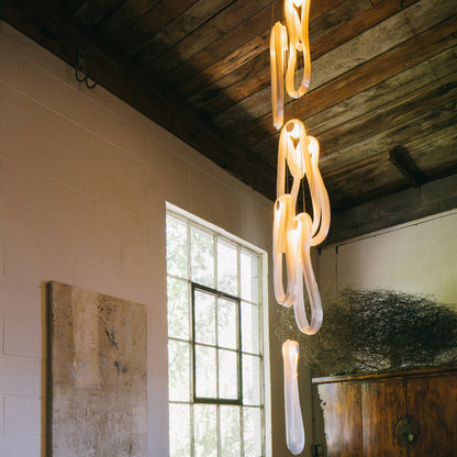Elegant Pearlescent Filament Chandelier with Adjustable Brightness & E