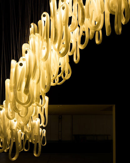 Elegant Pearlescent Filament Chandelier with Adjustable Brightness & E