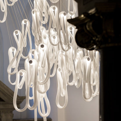Elegant Pearlescent Filament Chandelier with Adjustable Brightness & E