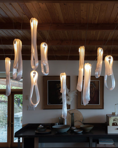 Elegant Pearlescent Filament Chandelier with Adjustable Brightness & E