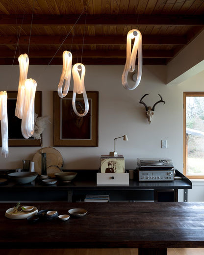 Elegant Pearlescent Filament Chandelier with Adjustable Brightness & E