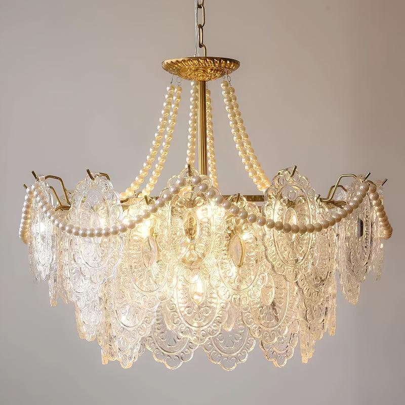 Elegant Pearls Glass Chandelier – Dimmable LED & Adjustable Height