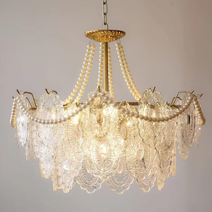 Elegant Pearls Glass Chandelier – Dimmable LED & Adjustable Height