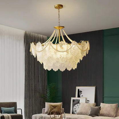 Elegant Pearls Glass Chandelier – Dimmable LED & Adjustable Height