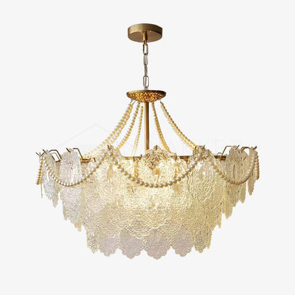 Elegant Pearls Glass Chandelier – Dimmable LED & Adjustable Height
