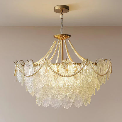 Elegant Pearls Glass Chandelier – Dimmable LED & Adjustable Height