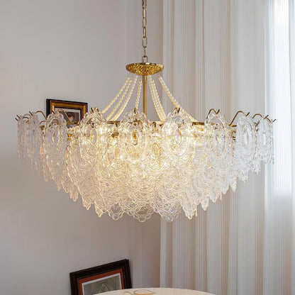 Elegant Pearls Glass Chandelier – Dimmable LED & Adjustable Height