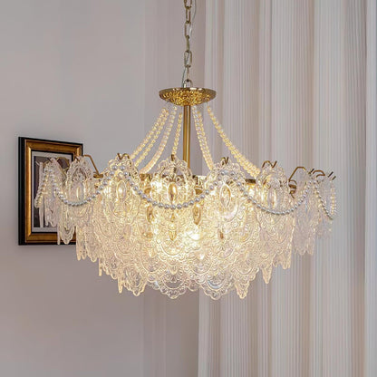 Elegant Pearls Glass Chandelier – Dimmable LED & Adjustable Height