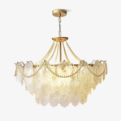 Elegant Pearls Glass Chandelier – Dimmable LED & Adjustable Height