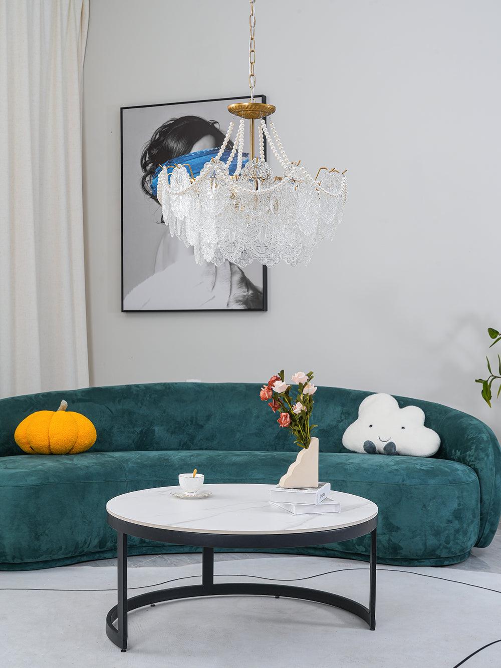 Elegant Pearls Glass Chandelier – Dimmable LED & Adjustable Height