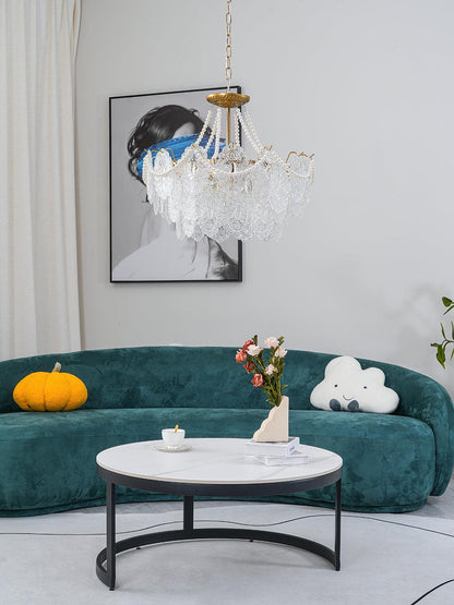 Elegant Pearls Glass Chandelier – Dimmable LED & Adjustable Height